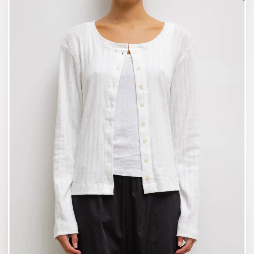 LESET Pointelle Classic Crew Cardigan